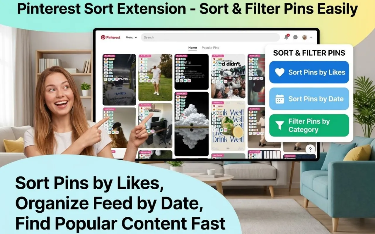 Pinterest pins organized with Sort Feed sorting and filters in Chrome